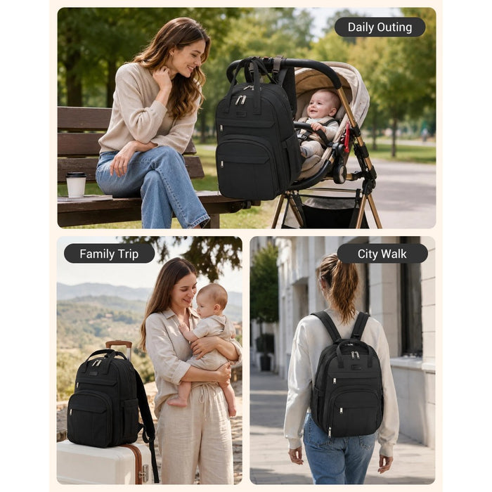 2-in-1 Nappy Changing Backpack Set, Large Nappy Bag with Changing Mat – Black