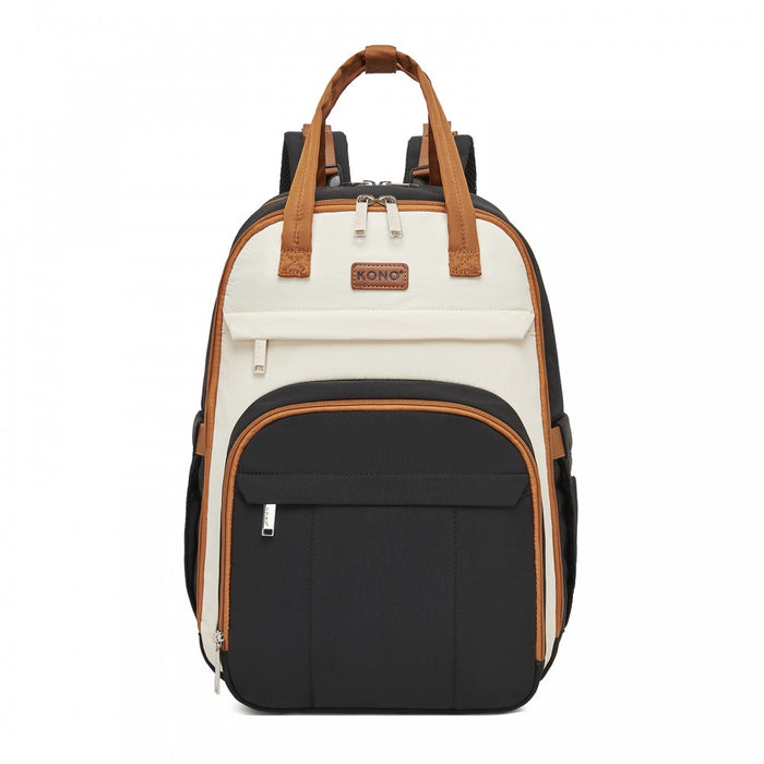 2-in-1 Nappy Changing Backpack Set, Large Nappy Bag with Changing Mat – Black and Beige