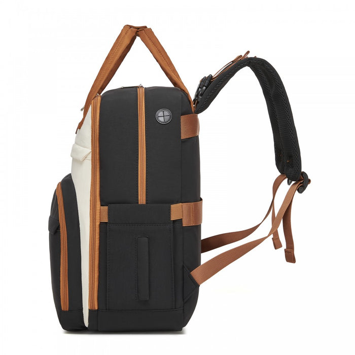 2-in-1 Nappy Changing Backpack Set, Large Nappy Bag with Changing Mat – Black and Beige