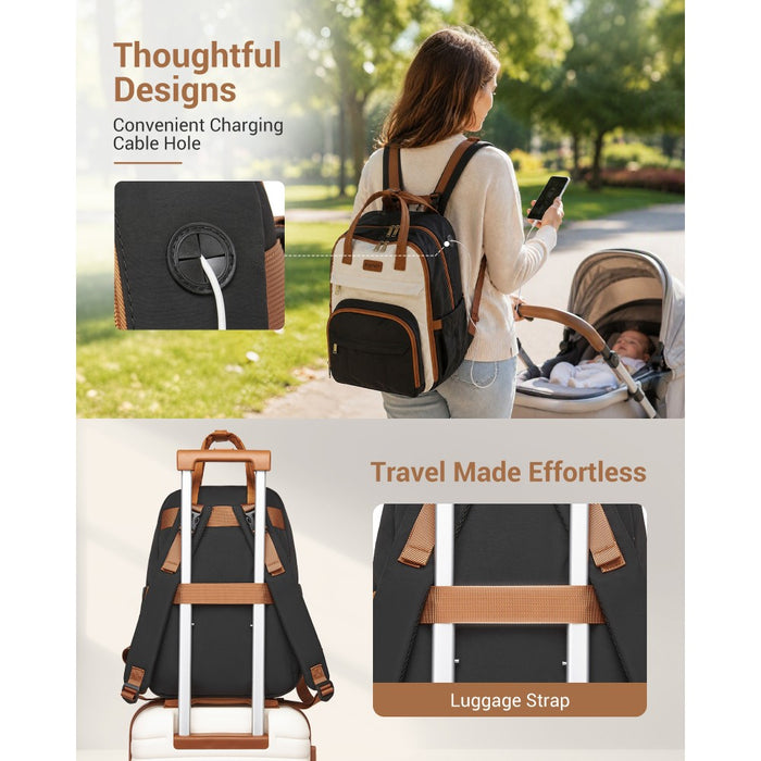2-in-1 Nappy Changing Backpack Set, Large Nappy Bag with Changing Mat – Black and Beige