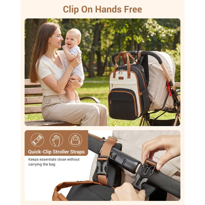 2-in-1 Nappy Changing Backpack Set, Large Nappy Bag with Changing Mat – Black and Beige