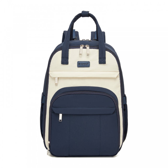 2-in-1 Nappy Changing Backpack Set, Large Nappy Bag with Changing Mat – Navy and Beige
