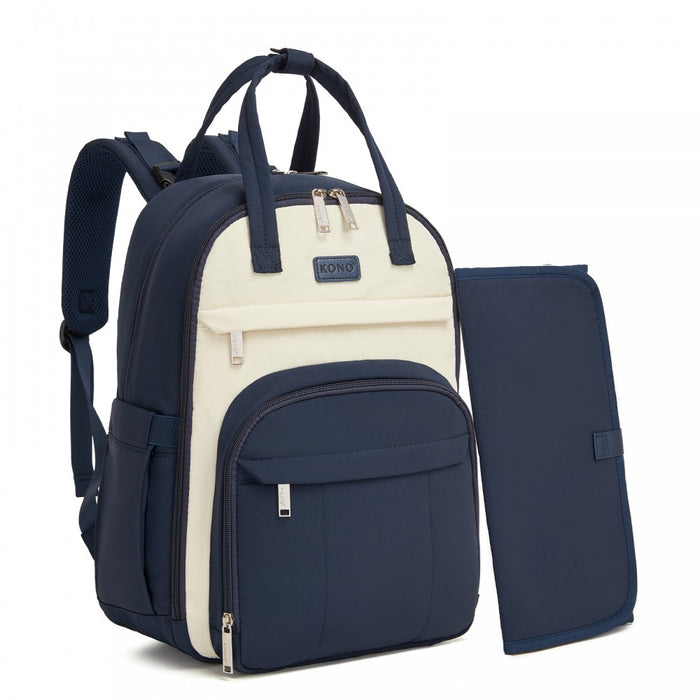 2-in-1 Nappy Changing Backpack Set, Large Nappy Bag with Changing Mat – Navy and Beige