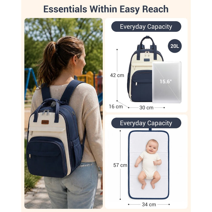 2-in-1 Nappy Changing Backpack Set, Large Nappy Bag with Changing Mat – Navy and Beige