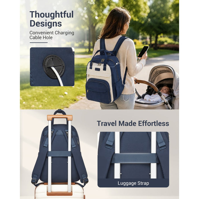 2-in-1 Nappy Changing Backpack Set, Large Nappy Bag with Changing Mat – Navy and Beige