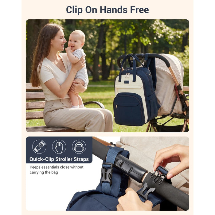 2-in-1 Nappy Changing Backpack Set, Large Nappy Bag with Changing Mat – Navy and Beige