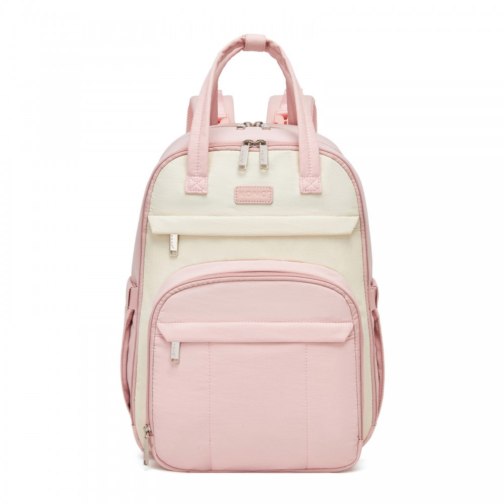 2-in-1 Nappy Changing Backpack Set, Large Nappy Bag with Changing Mat – Pink and Beige