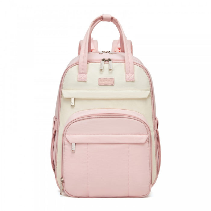 2-in-1 Nappy Changing Backpack Set, Large Nappy Bag with Changing Mat – Pink and Beige