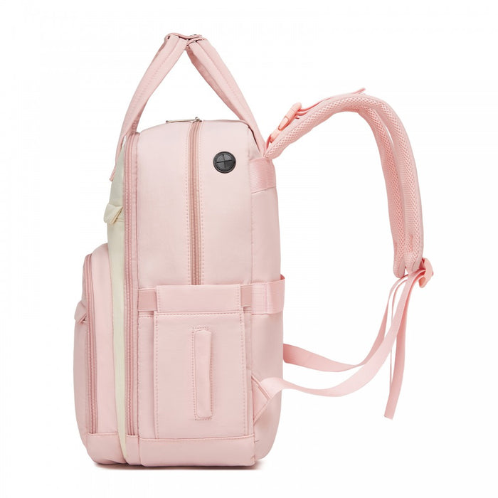 2-in-1 Nappy Changing Backpack Set, Large Nappy Bag with Changing Mat – Pink and Beige