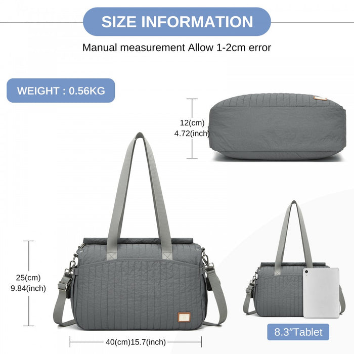 Maternity Nappy Bag with Insulated Baby Bottle Pockets, Wet/Dry Separation and Stroller Strap – Grey