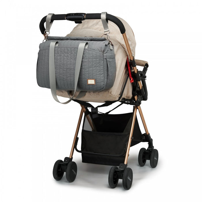 Maternity Nappy Bag with Insulated Baby Bottle Pockets, Wet/Dry Separation and Stroller Strap – Grey