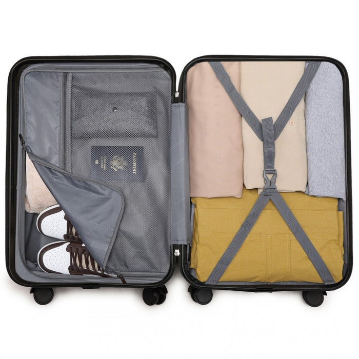 3-Piece Polycarbonate and ABS Hard Shell Suitcase Set with TSA Lock – Black