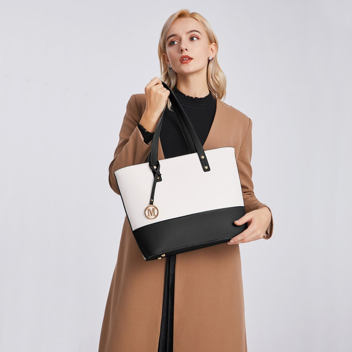 3-Piece PU Leather Tote Bag Set – Black and Beige