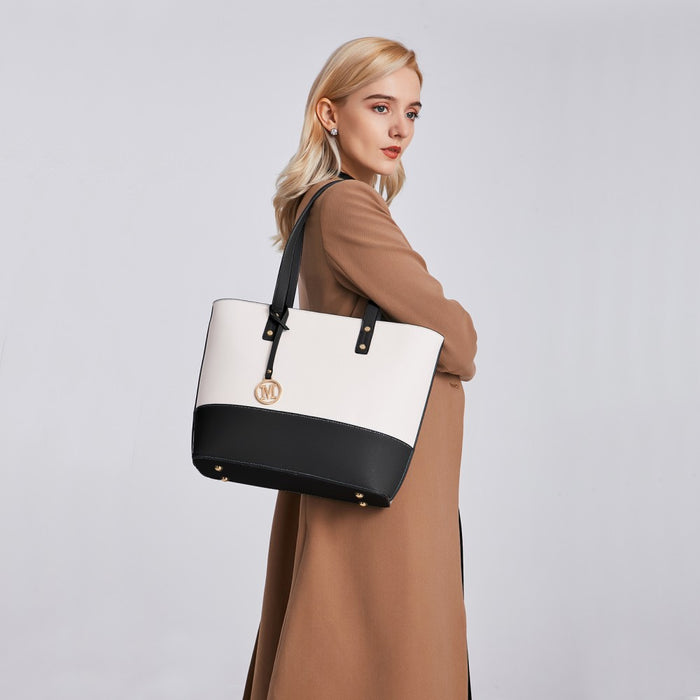 3-Piece PU Leather Tote Bag Set – Black and Beige
