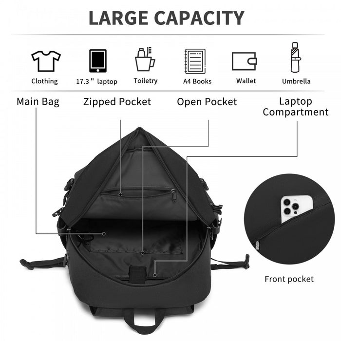 Modern Urban Style Laptop Backpack with USB and Type-C Charging Port – Black