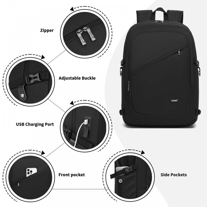 Modern Urban Style Laptop Backpack with USB and Type-C Charging Port – Black