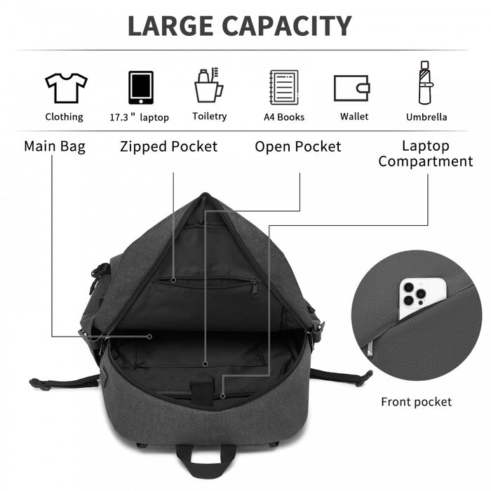 Modern Urban Style Laptop Backpack with USB and Type-C Charging Port – Dark Grey