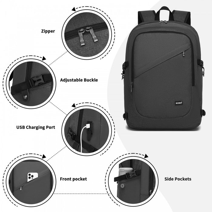 Modern Urban Style Laptop Backpack with USB and Type-C Charging Port – Dark Grey