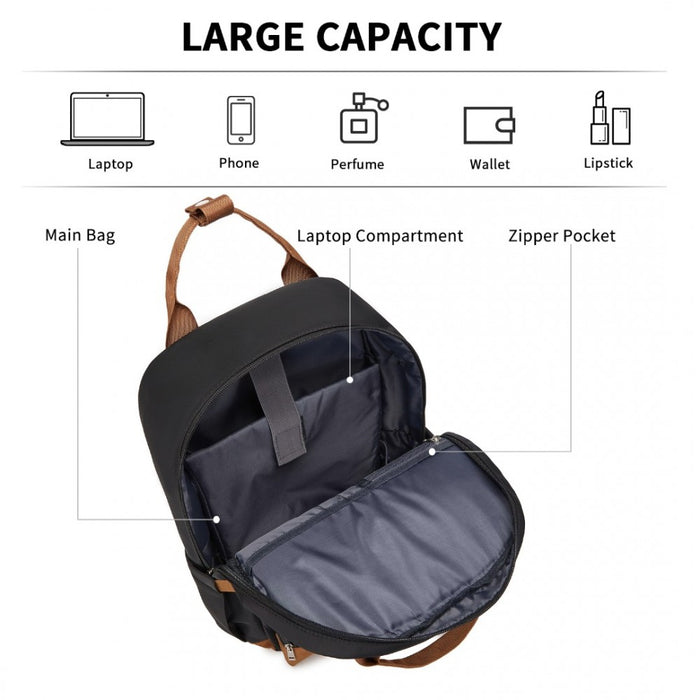 Casual Contemporary Backpack with Laptop Sleeve and Padded Straps – Black and Brown