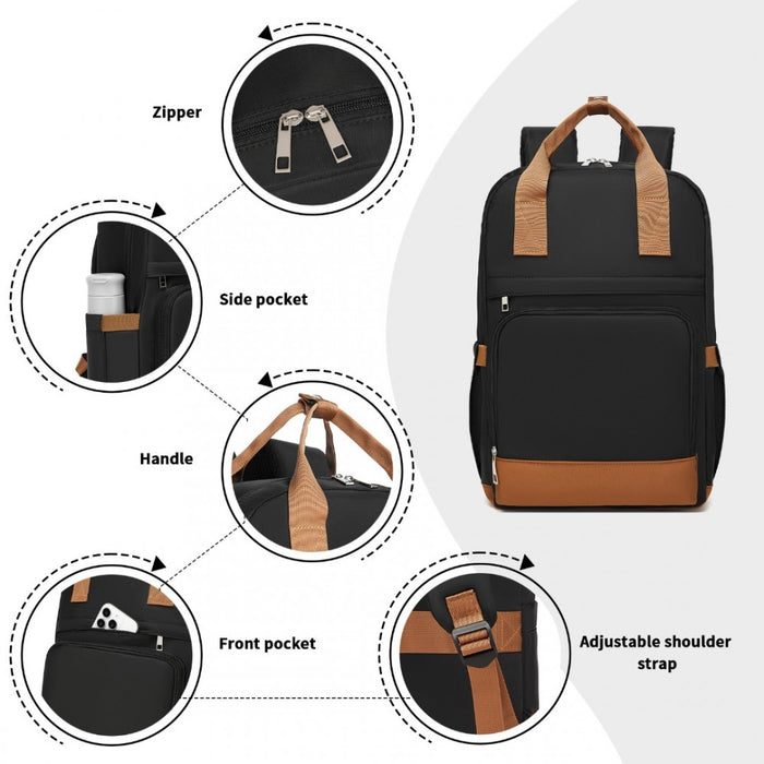 Casual Contemporary Backpack with Laptop Sleeve and Padded Straps – Black and Brown