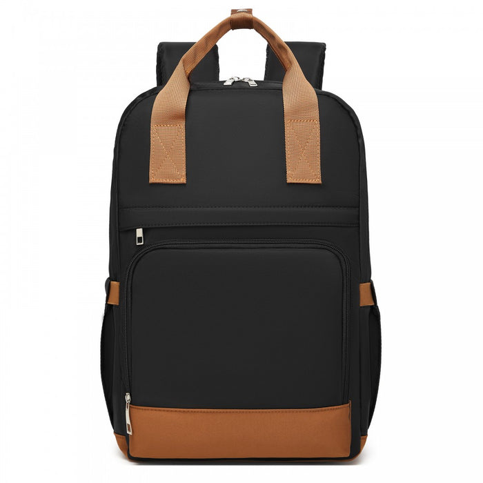 Casual Contemporary Backpack with Laptop Sleeve and Padded Straps – Black and Brown