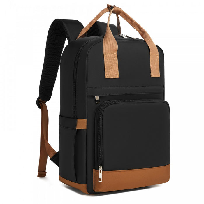 Casual Contemporary Backpack with Laptop Sleeve and Padded Straps – Black and Brown