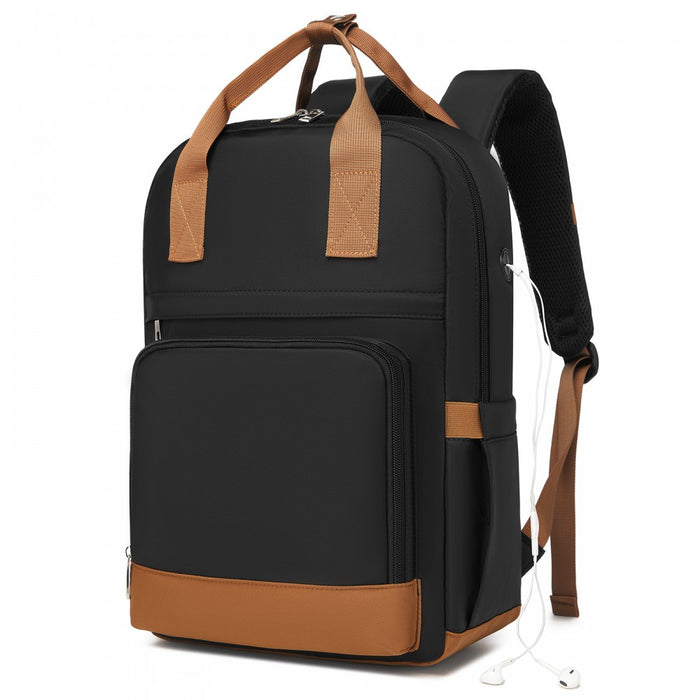 Casual Contemporary Backpack with Laptop Sleeve and Padded Straps – Black and Brown