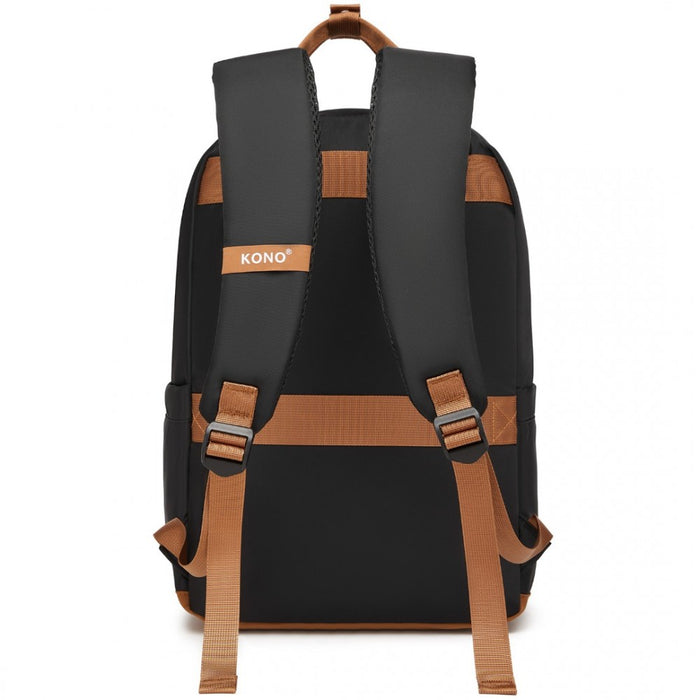 Casual Contemporary Backpack with Laptop Sleeve and Padded Straps – Black and Brown