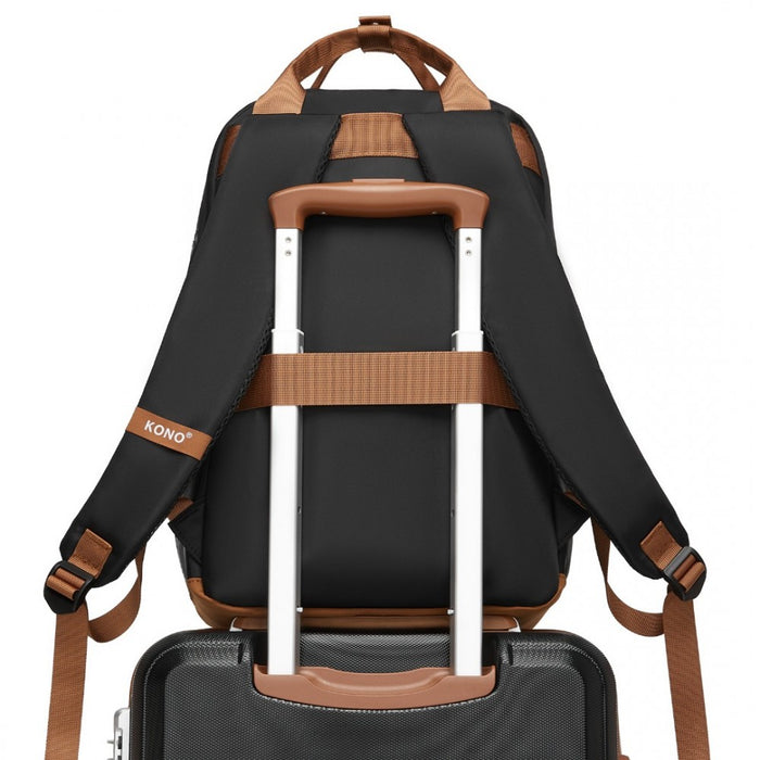 Casual Contemporary Backpack with Laptop Sleeve and Padded Straps – Black and Brown