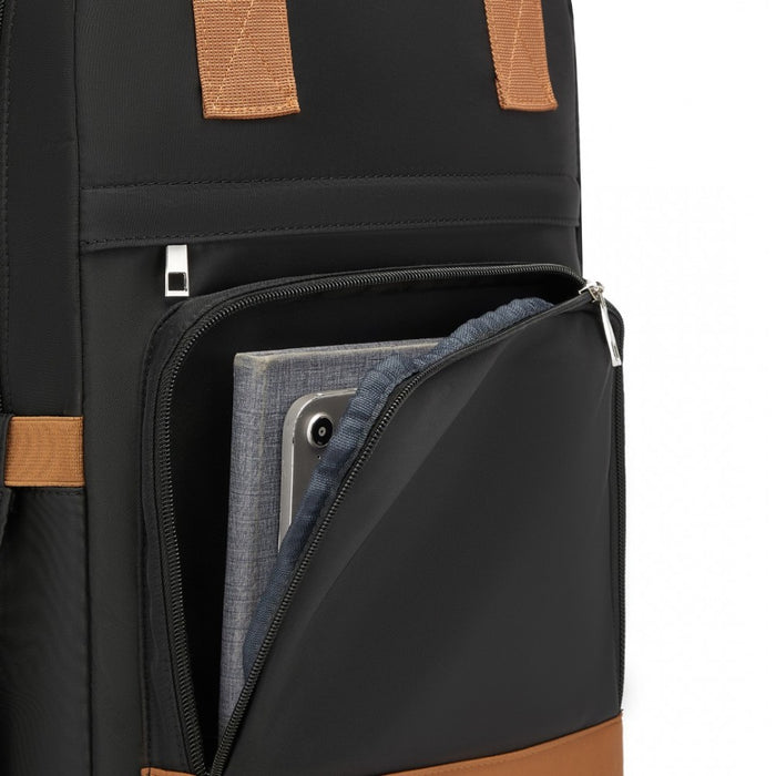 Casual Contemporary Backpack with Laptop Sleeve and Padded Straps – Black and Brown