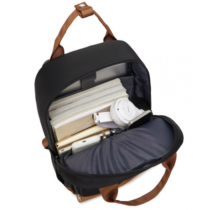 Casual Contemporary Backpack with Laptop Sleeve and Padded Straps – Black and Brown