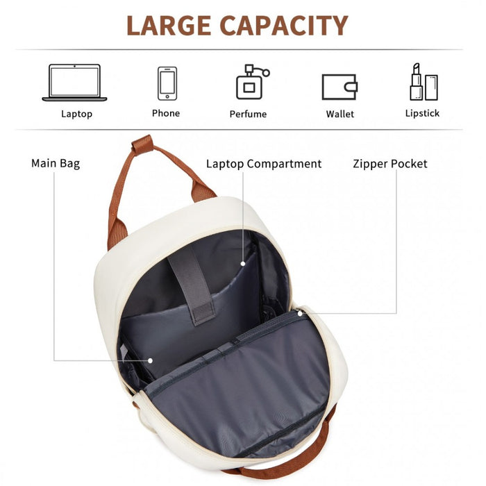 Casual Contemporary Backpack with Laptop Sleeve and Padded Straps – Cream and Brown