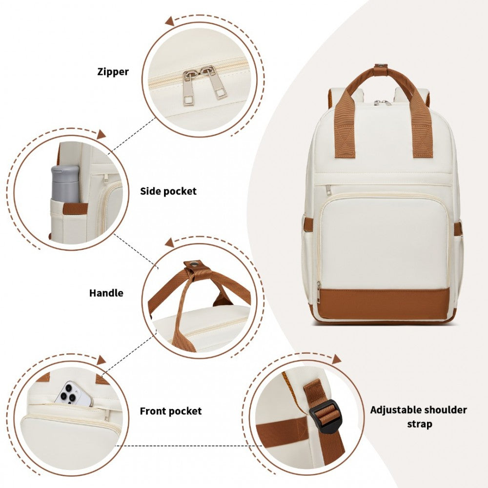 Casual Contemporary Backpack with Laptop Sleeve and Padded Straps – Cream and Brown