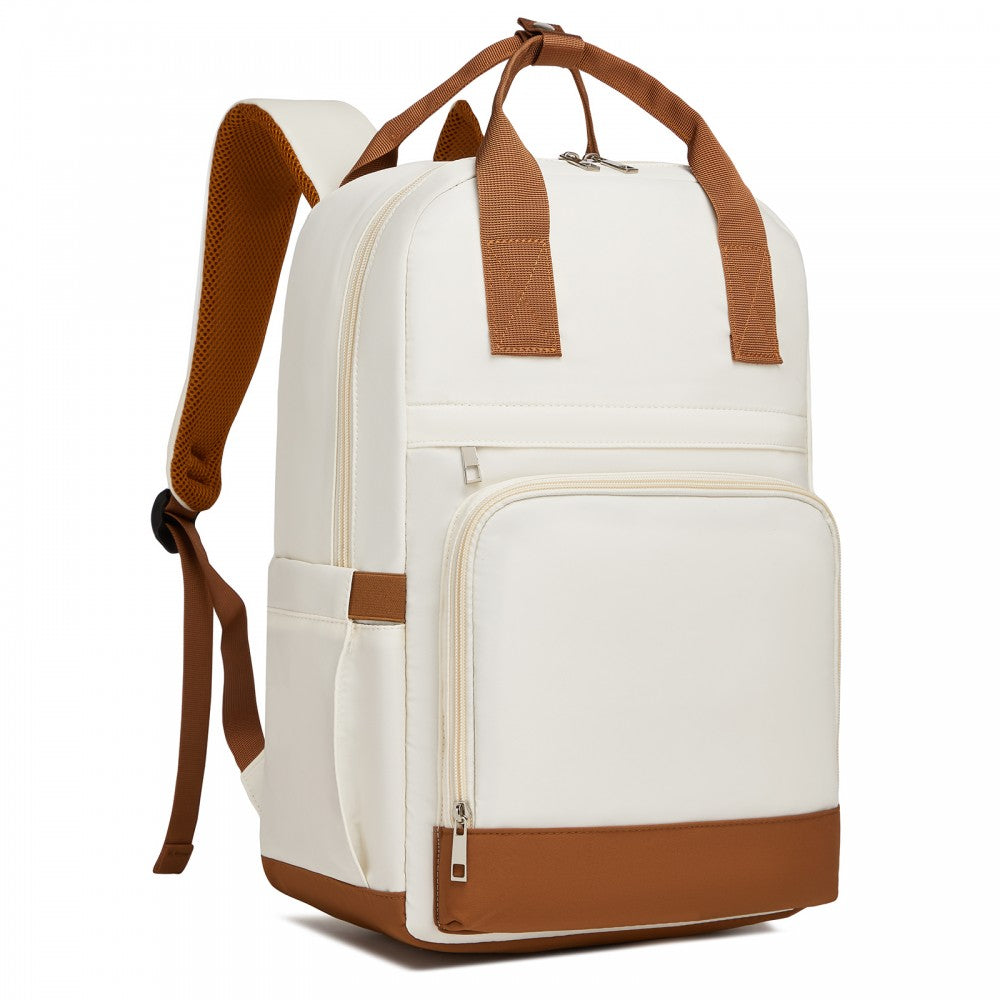 Casual Contemporary Backpack with Laptop Sleeve and Padded Straps – Cream and Brown