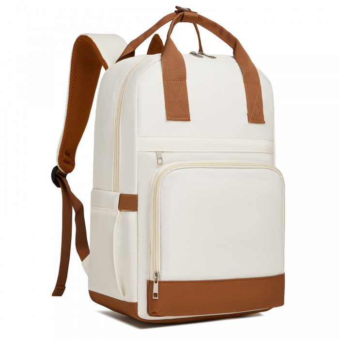 Casual Contemporary Backpack with Laptop Sleeve and Padded Straps – Cream and Brown