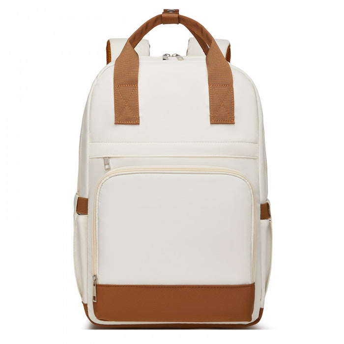 Casual Contemporary Backpack with Laptop Sleeve and Padded Straps – Cream and Brown