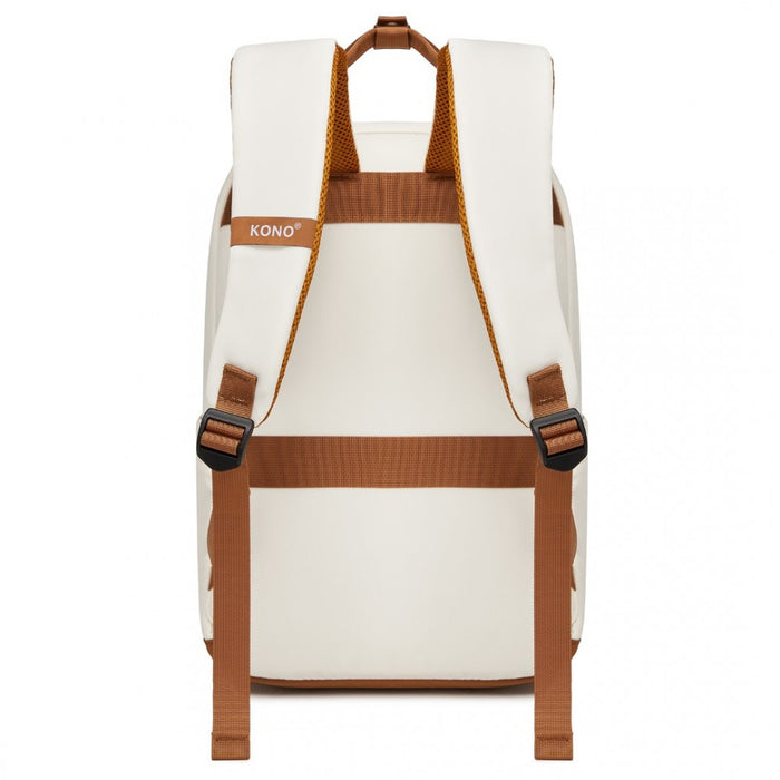 Casual Contemporary Backpack with Laptop Sleeve and Padded Straps – Cream and Brown