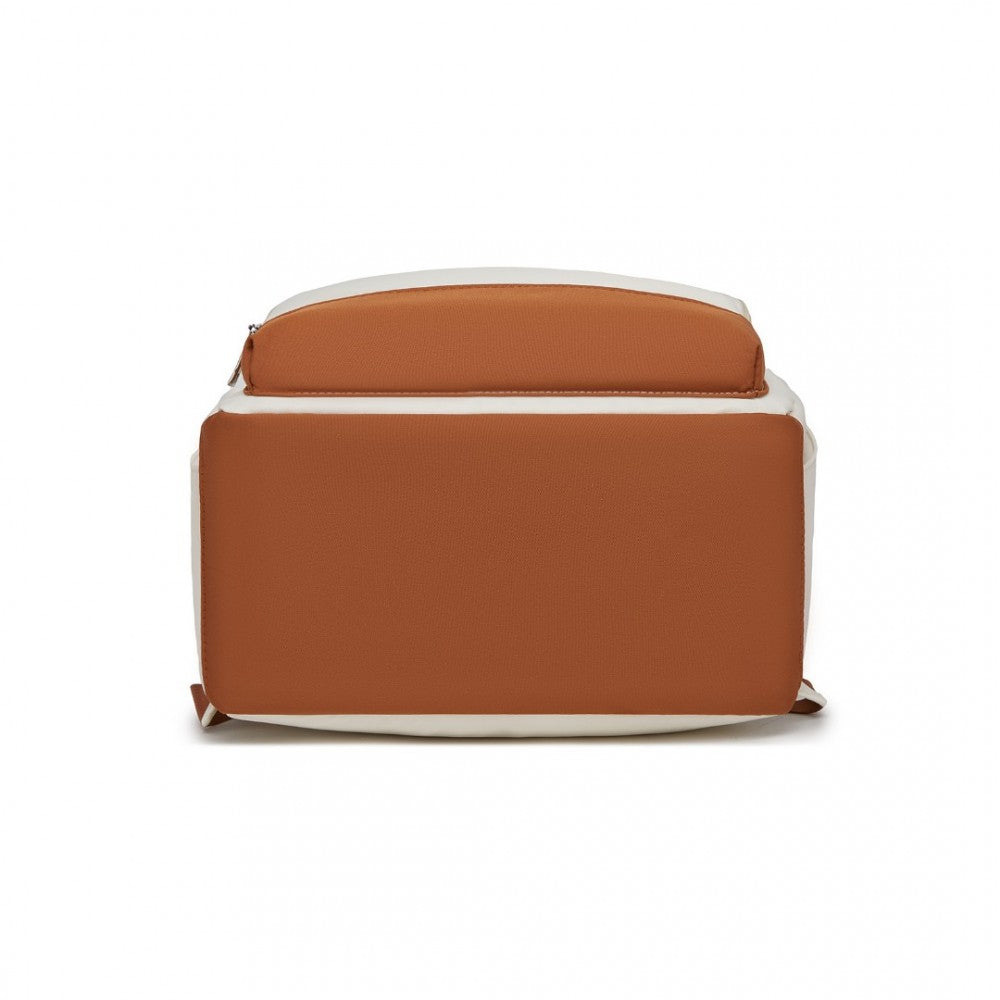 Casual Contemporary Backpack with Laptop Sleeve and Padded Straps – Cream and Brown