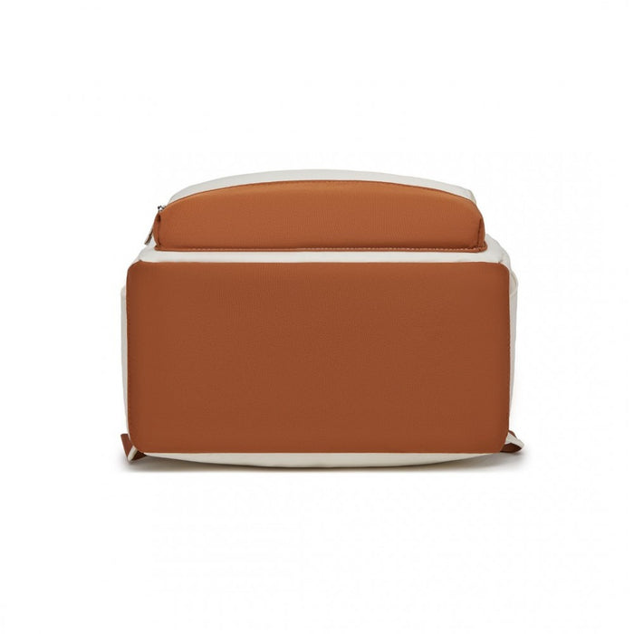 Casual Contemporary Backpack with Laptop Sleeve and Padded Straps – Cream and Brown