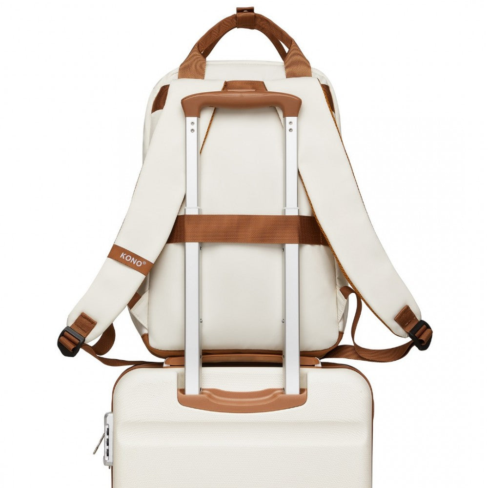 Casual Contemporary Backpack with Laptop Sleeve and Padded Straps – Cream and Brown
