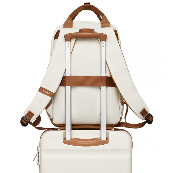 Casual Contemporary Backpack with Laptop Sleeve and Padded Straps – Cream and Brown