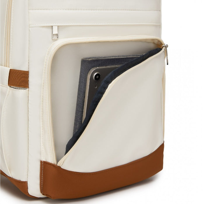 Casual Contemporary Backpack with Laptop Sleeve and Padded Straps – Cream and Brown