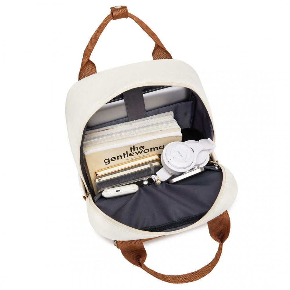 Casual Contemporary Backpack with Laptop Sleeve and Padded Straps – Cream and Brown