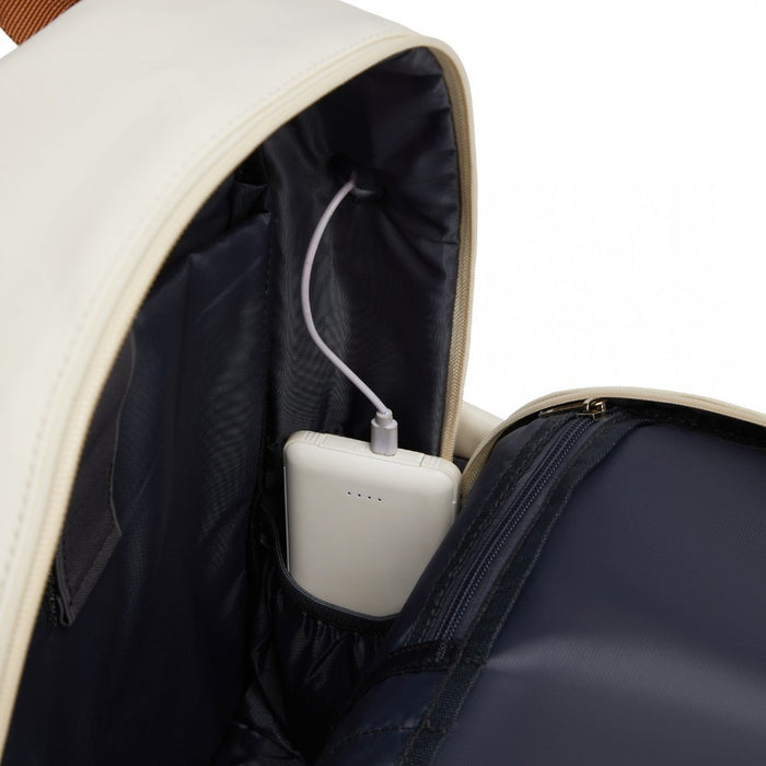 Casual Contemporary Backpack with Laptop Sleeve and Padded Straps – Cream and Brown