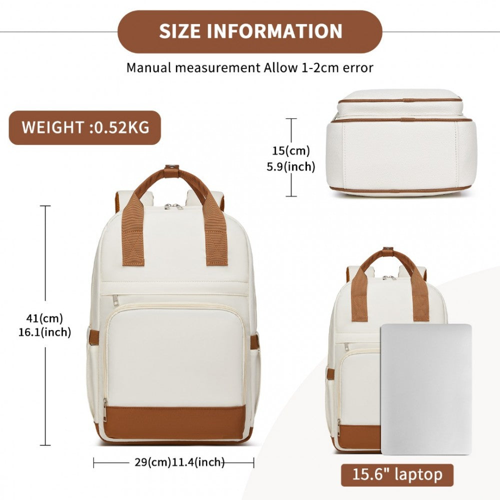 Casual Contemporary Backpack with Laptop Sleeve and Padded Straps – Cream and Brown