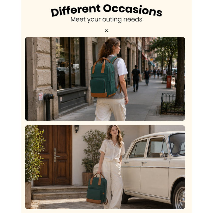 Casual Contemporary Backpack with Laptop Sleeve and Padded Straps – Green and Brown