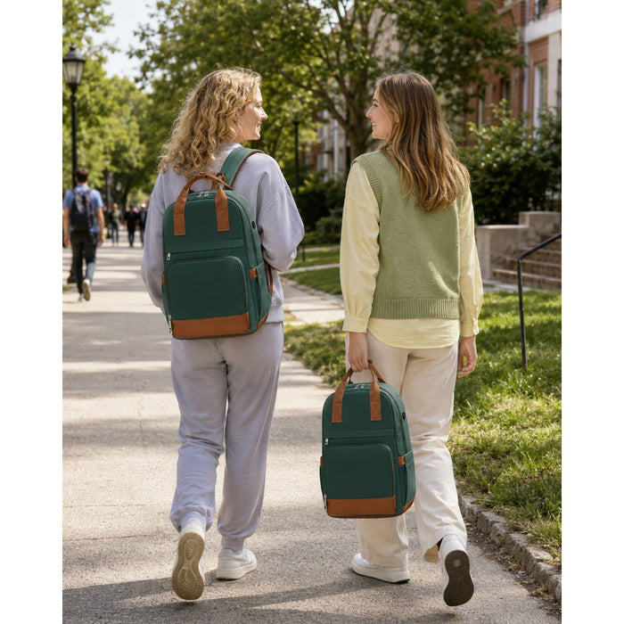 Casual Contemporary Backpack with Laptop Sleeve and Padded Straps – Green and Brown
