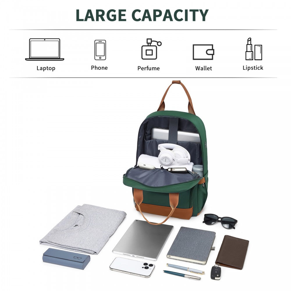 Casual Contemporary Backpack with Laptop Sleeve and Padded Straps – Green and Brown