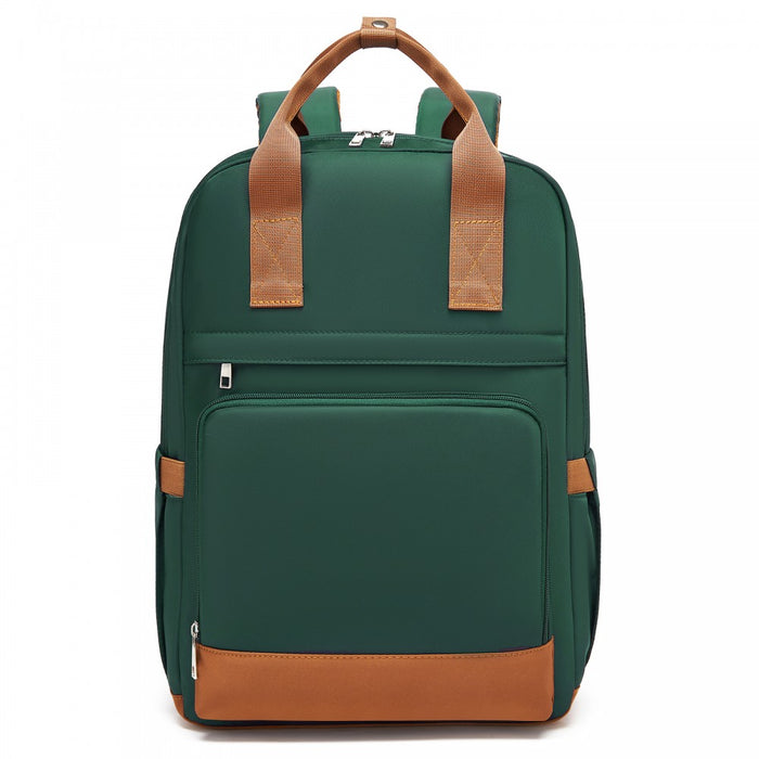 Casual Contemporary Backpack with Laptop Sleeve and Padded Straps – Green and Brown