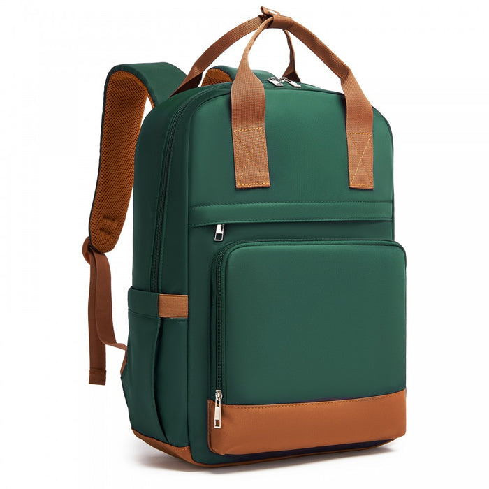 Casual Contemporary Backpack with Laptop Sleeve and Padded Straps – Green and Brown